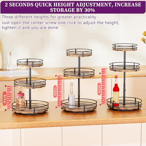 Heavy-Duty 3-Tier Lazy Susan Organizer, Adjustable to Different Heights