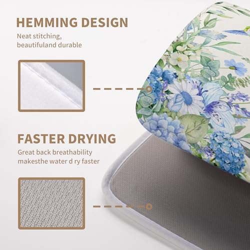 Blue Hydrangea Dish Drying Mat for Kitchen Counter 18 x 24 Inch Spring Floral