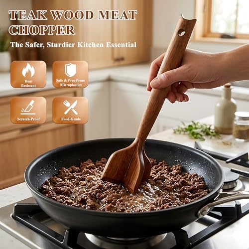 Meat Masher, Teak Wooden Ground Beef Smasher