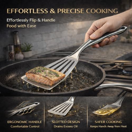 Premium Stainless Steel Fish Spatula Set, Slotted Metal Turner