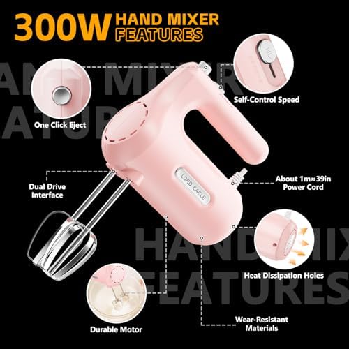 Lord Eagle 5-Speed Small Hand Mixer Electric, 300W Compact Portable