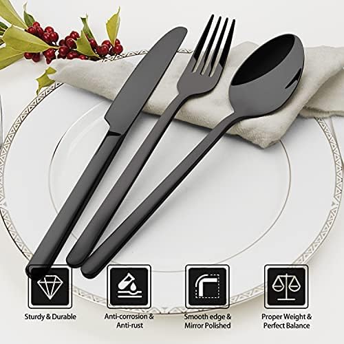KINGSTONE Black Silverware Set, 30 Piece Flatware Set