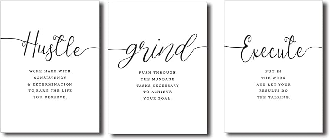 EPHANY Inspirational Wall Art - Large Office Wall Decor Painting, Hustle Grind Execute Quotes, office wall art,working room wall decor, gift for boss (H-3pcs,24x36inchx3pcs)