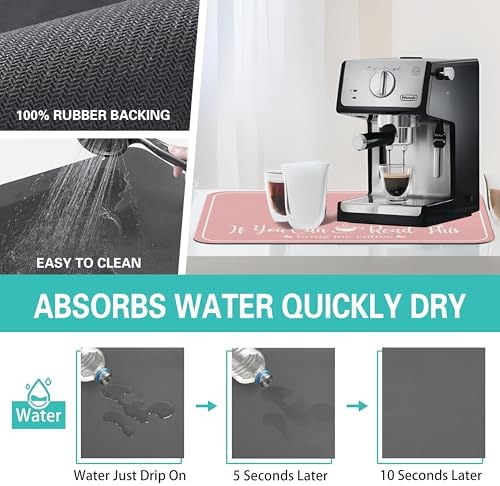 Coffee Bar Mat for Countertops 19inx12in, Absorbent Hide Stain Anti-Slip Cafe