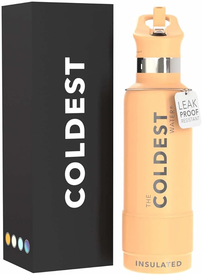 Coldest Insulated Water Bottle with Straw Lid - Stainless Steel Metal Insulated Bottle for Men & Women (Sahara Peach, 21 oz)