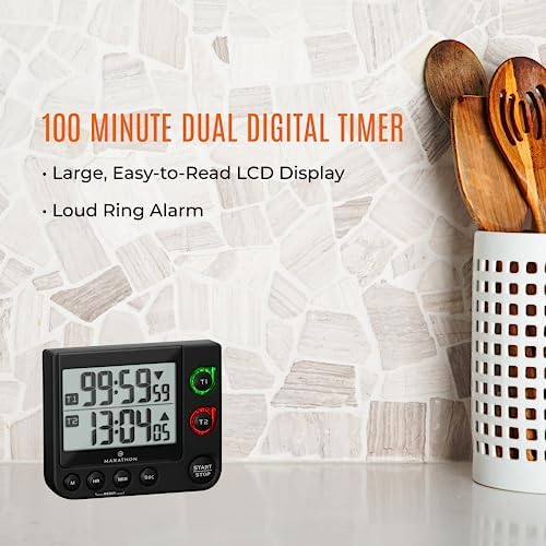 MARATHON Dual Digital Timer, 100-Hour Count Up/Down, Large Display