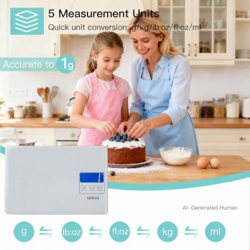 AZEUS Digital Kitchen Scale, 11 lb, USB Rechargeable, 1 g/0.04 oz