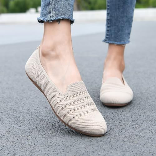 poemlady Women's Ballet Flats Slip On Knit Soft Round Toe Dress Shoes