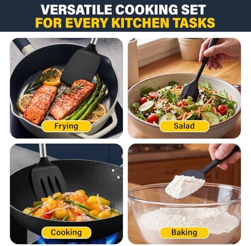 Silicone Spatula Set, Heat Resistant Solid & Slotted Turner