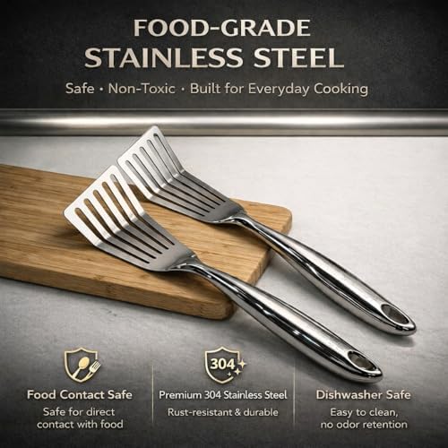 Premium Stainless Steel Fish Spatula Set, Slotted Metal Turner