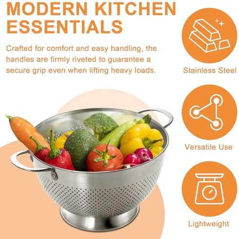 Stainless Steel Colander Set of 3 | Durable Rice and Pasta Strainer