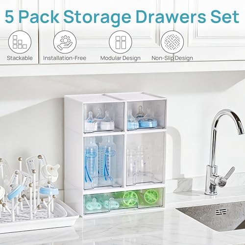 Vtopmart Stackable Storage Drawers Set of 5, Baby Bottle Organizer