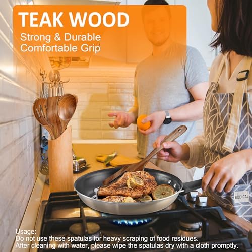 Wooden Spoons for Cooking, 4 Piece Teak Cooking Utensils Set