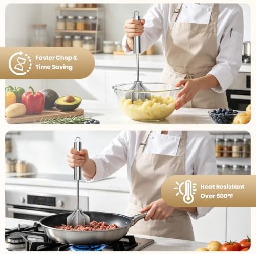 Stainless Steel Meat Masher 6 Blade Ground Beef Chopper Cooking Utensils