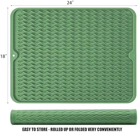 Silicone Dish Drying Mat, Non-Slip Easy Clean Sink Mat, Dark Green
