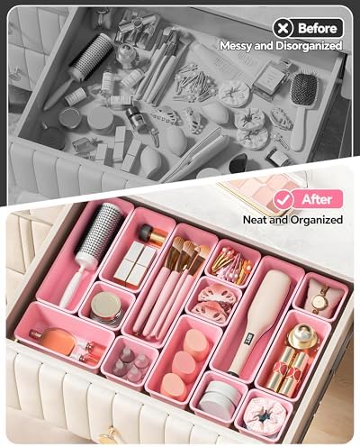 Canfanni 13 Pack Plastic Drawer Organizers Set, 3 Sizes Desk Drawer Organizer