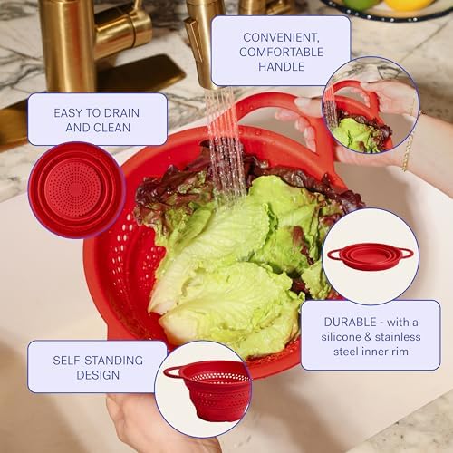 GIR Collapsible Colander, Silicone Strainer & Steamer, BPA-Free – Red