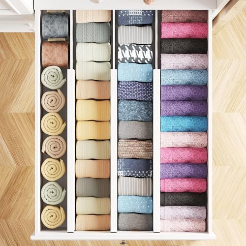 SpaceAid Bamboo Dresser Drawer Dividers 6 Pack, 4.65“ High Adjustable 17“-22”