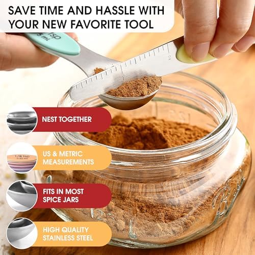 Spring Chef Stainless Steel Magnetic Measuring Spoons Set of 8