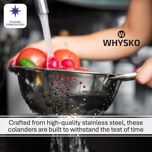 WHYSKO 3-Pack Stainless Steel Colander Set, 3 & 1 Qt