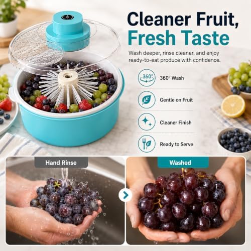 Electric Salad Spinner and Produce Washer, Upgrade Fruit Washer Spinner Bowl