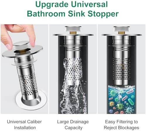 Bathroom Sink Drain Strainer, Universal Pop-Up Sink Stopper Hair Catcher