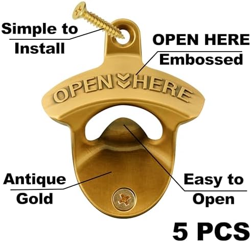 Antique Gold Wall Mounted Bottle Opener, Stainless Haning Beer Bottle Opener