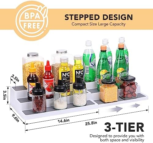 CiWiVOKi 3 Tier Expandable Spice Rack Organizer, Adjustable Length 14.6In-25.8In