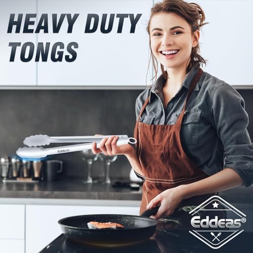 Eddeas Grill Tongs, 17 Inch Extra Long BBQ Tongs, Heat Resistant 600 Degrees