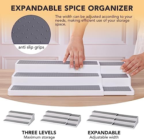 CiWiVOKi 3 Tier Expandable Spice Rack Organizer, Adjustable Length 14.6In-25.8In