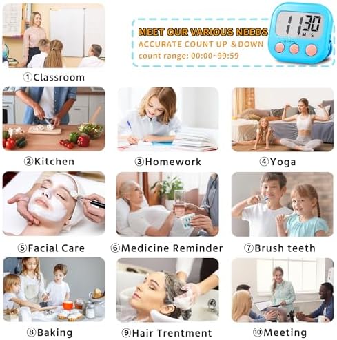 Timer for Kids Digital Kitchen Timers for Cooking- 2 Pack Blue Pink