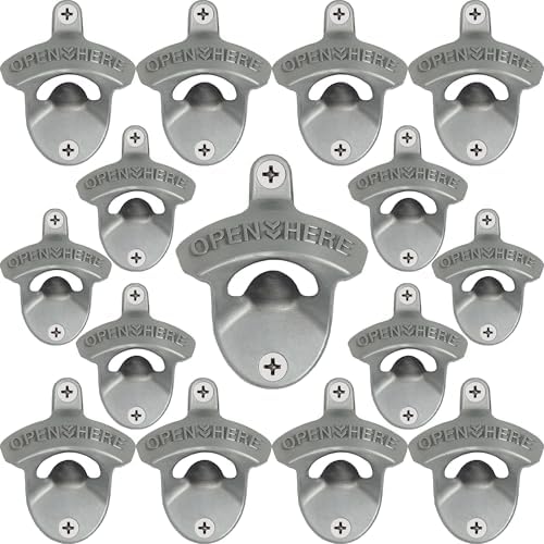 15 PCS Vintage Wall Mount Bottle Opener Silver Rustproof Mountable Beer Bottle
