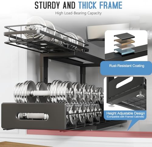 Under Sink Organizer Upgrade To Professional Rails, 2-Tier Dual Pull Out
