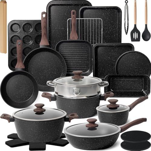 Kikcoin 31 Piece Pots and Pans Set Non Stick Kitchen Cookware Sets