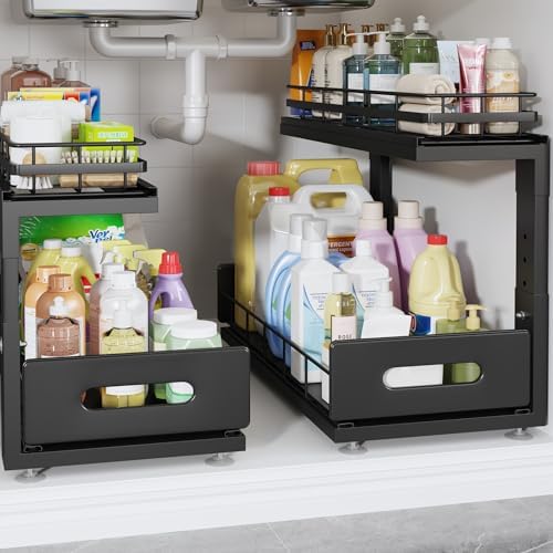 Under Sink Organizer Upgrade To Professional Rails, 2-Tier Dual Pull Out