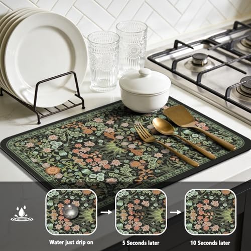 Dish Drying Mat for Kitchen Counter 18x24 Inch, Boho Quick Dry Coffee Mat