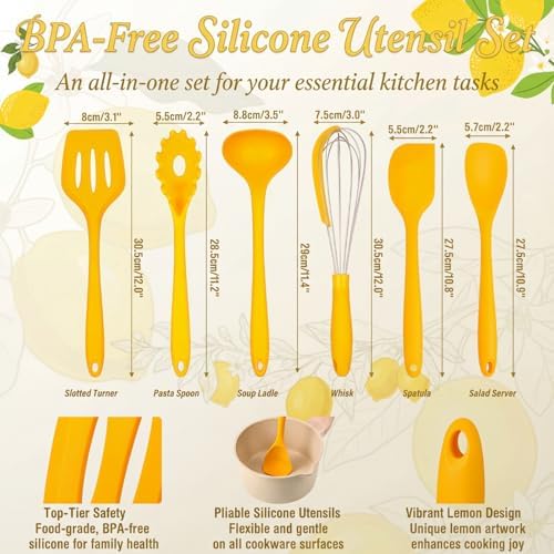 7 Pcs Lemon Kitchen Decor and Accessories Silicone Cooking Utensils Set