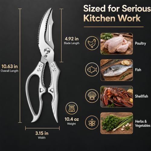 Heavy Duty Poultry Shears, Kitchen Scissors, Spring-Loaded, 10.6 Inch
