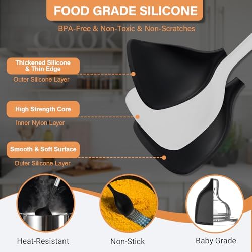 Large Silicone Kitchen Utensils Set, Heat Resistant Silicone Utensil Spatula Set