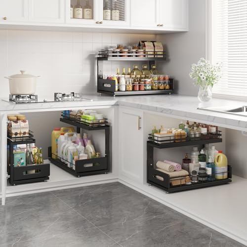 Under Sink Organizer Upgrade To Professional Rails, 2-Tier Dual Pull Out
