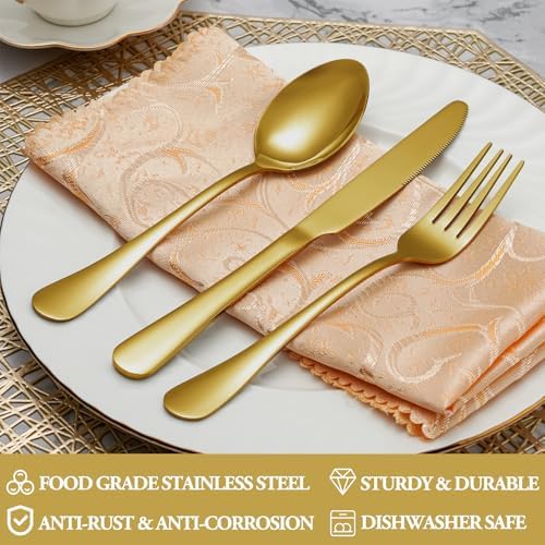 40 Pcs Gold Silverware Set Service