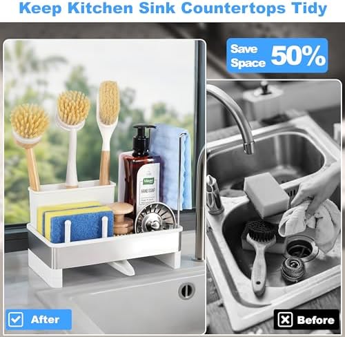 Sponge Holder for Kitchen Sink Caddy Organizer, Dish Brush Holder