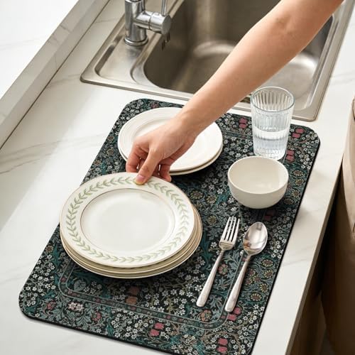 Dish Drying Mat for Kitchen Counter 12x20 Inch, Boho Quick Dry Coffee Mat