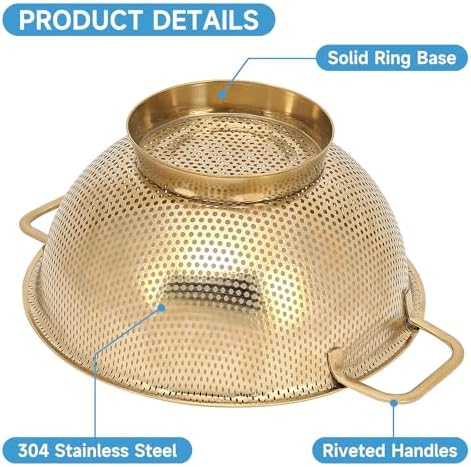Gold Strainer for Kitchen, Stainless Steel Colander
