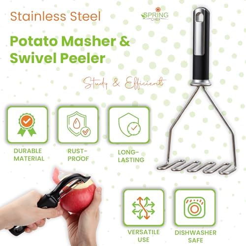 Spring Chef Stainless Steel Potato Masher & Durable Vegetable Peeler Set