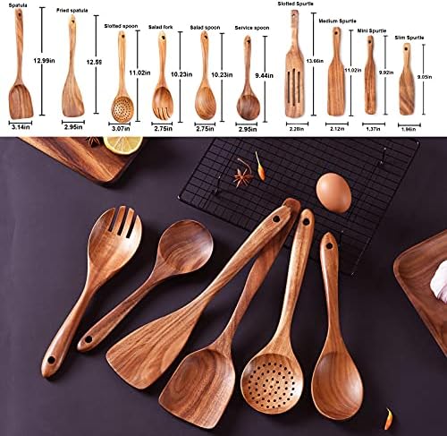 Wooden Spoons for Cooking, GUDAMAYE 10 PCS Wooden Kitchen Utensils Set