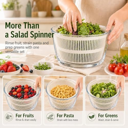 Glass Salad Spinner 3.2 Qt, Small Salad Spinner, Glass Bowl