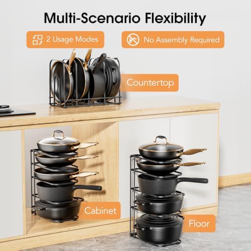 ORDORA 5-Tier Pot and Pan Organizer 13.6", No Assembly Cookware Rack 2-Pack