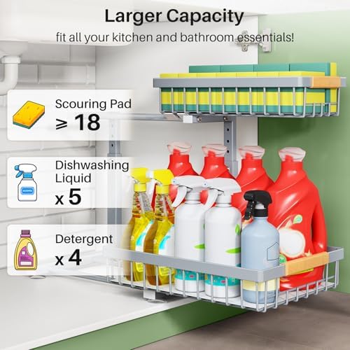Kitstorack Under Sink Organizer, 2 Tier Under the Sink Storage, Slide out Pull