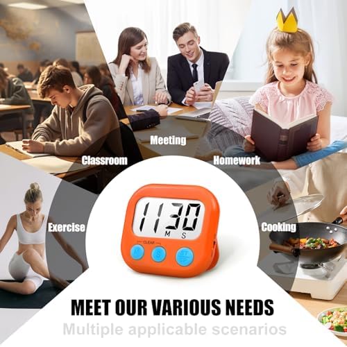 AOUCE Digital Kitchen Timers for Cooking, Timer for Kids 6 Pack Orange